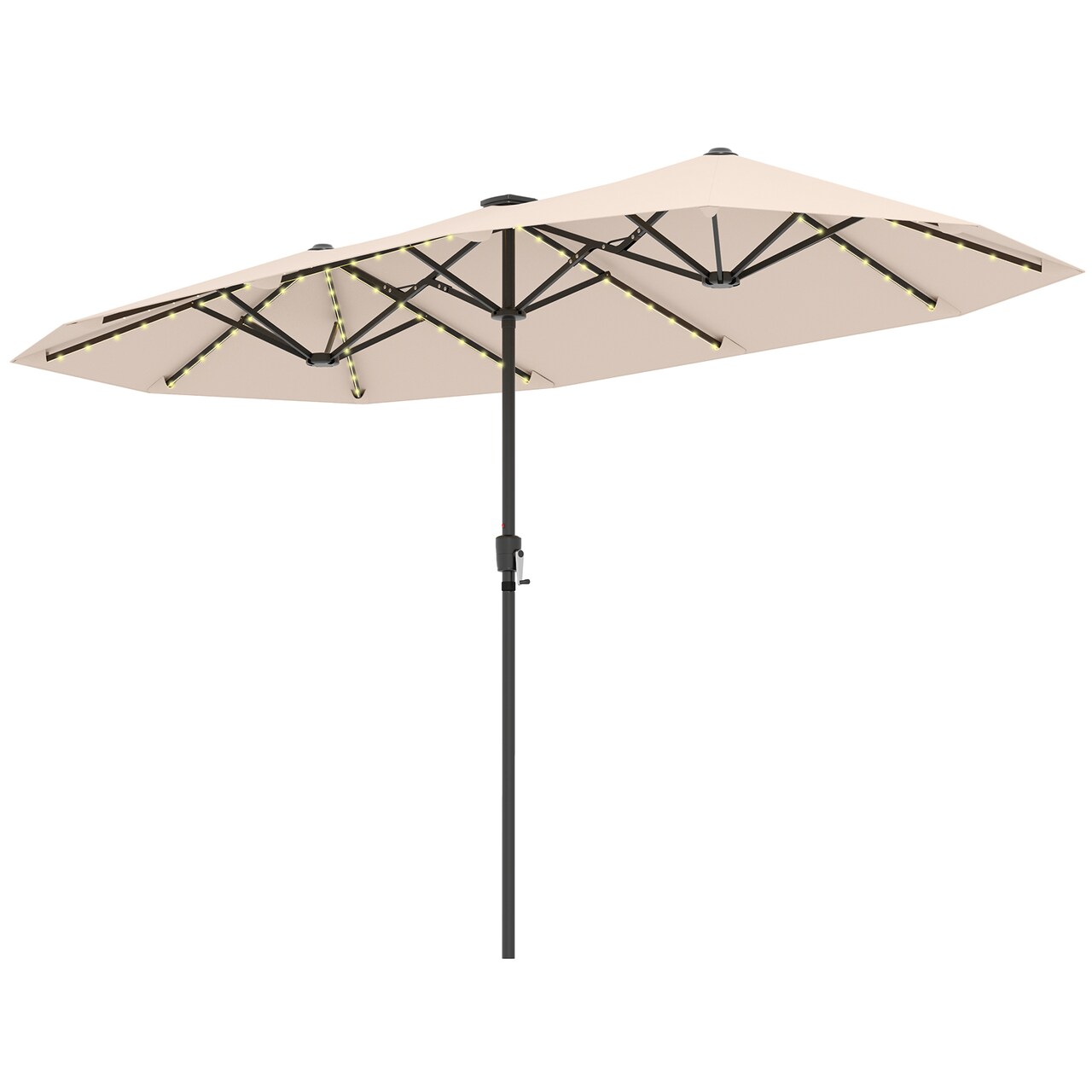 LED Patio Umbrella, Solar-Powered Double Canopy with Crank Handle